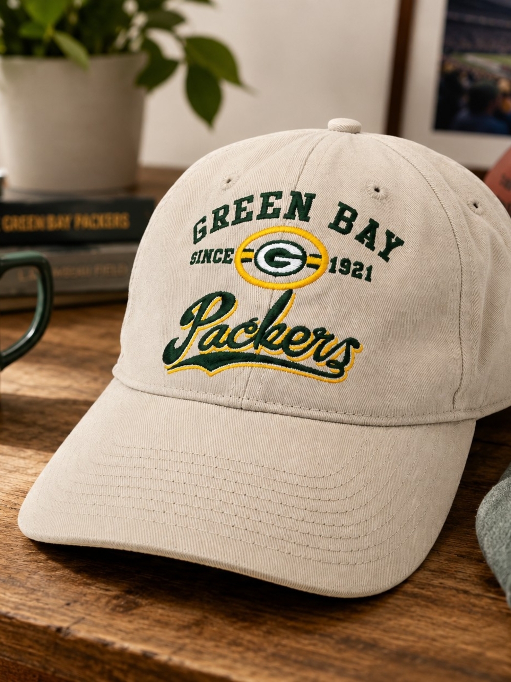 Green Bay Packers Embroidered Logo Baseball Cap - Beige